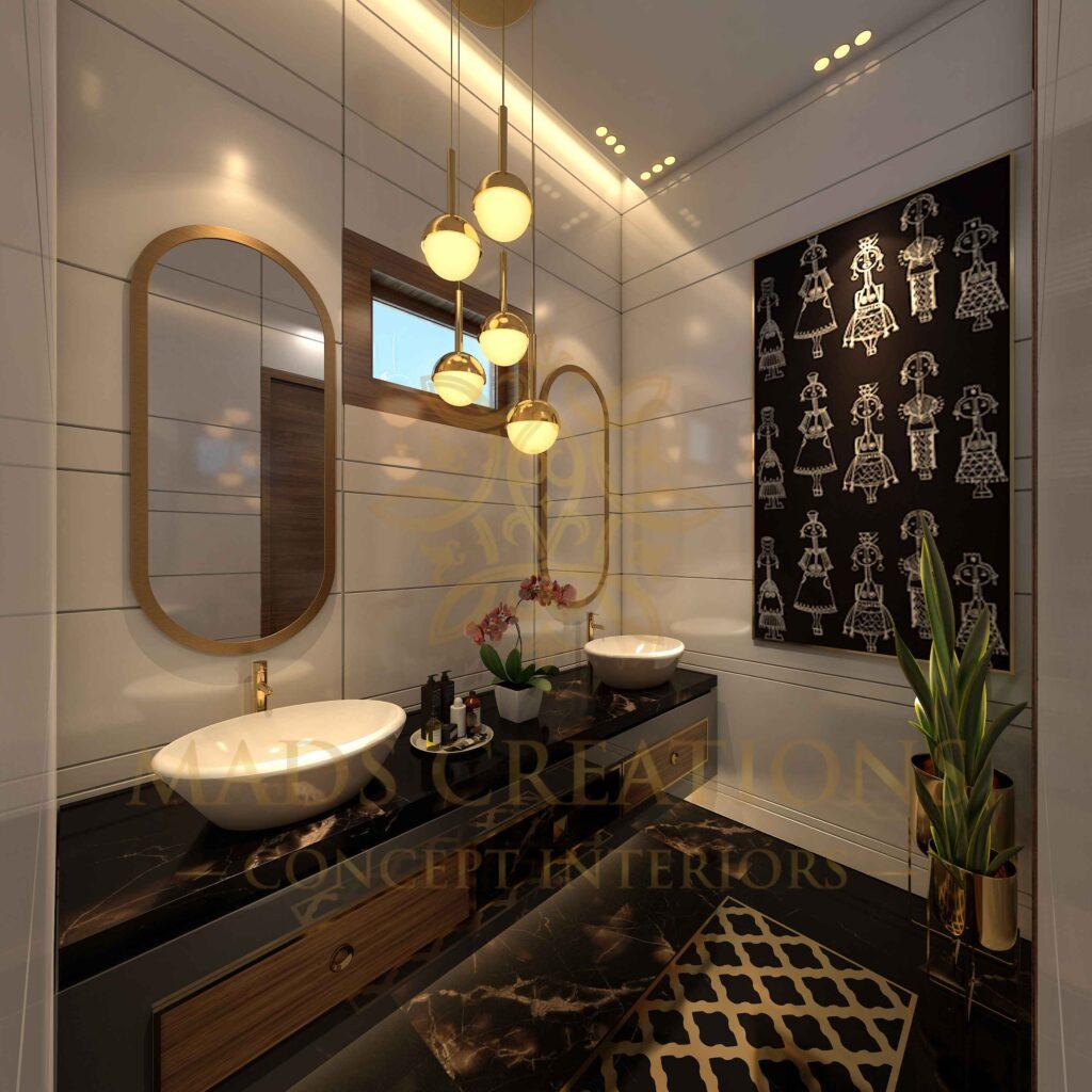 Pop of patterns in bathroom